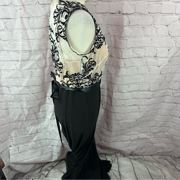 betsy & adam formal evening dress sz 14  black cream sheer top empire waist - Picture 3 of 12